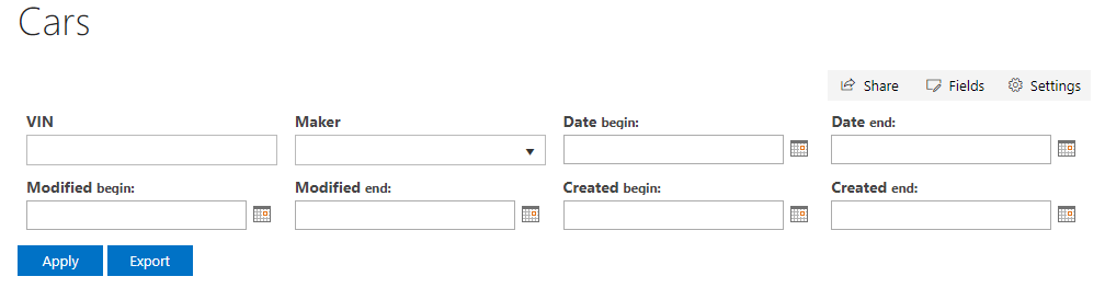 Filtering Panel with date range controls