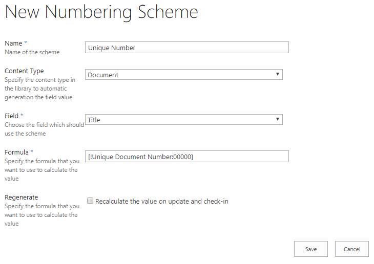 New numbering scheme form