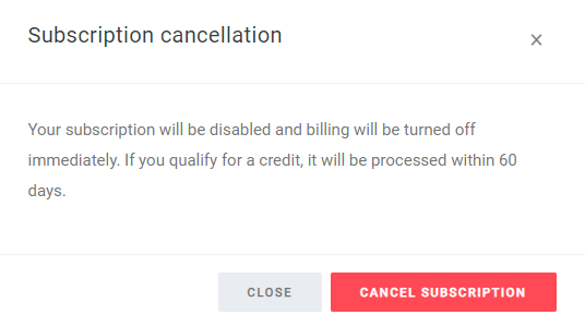 Cancel Subscription. Confirmation Dialog