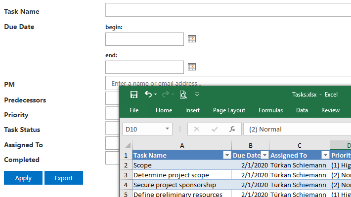 Vitextra List Filter. Export data to Excel