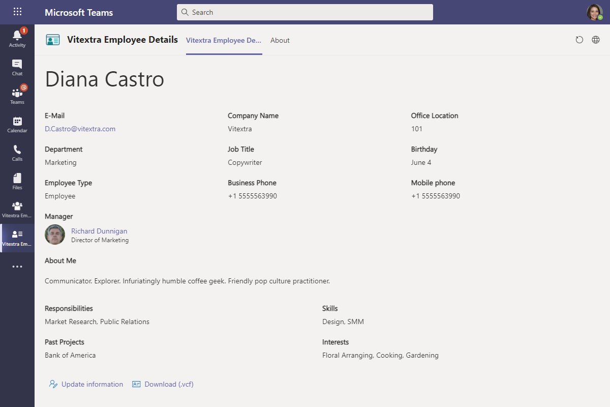 Employee Details as a Personal App in Microsoft Teams