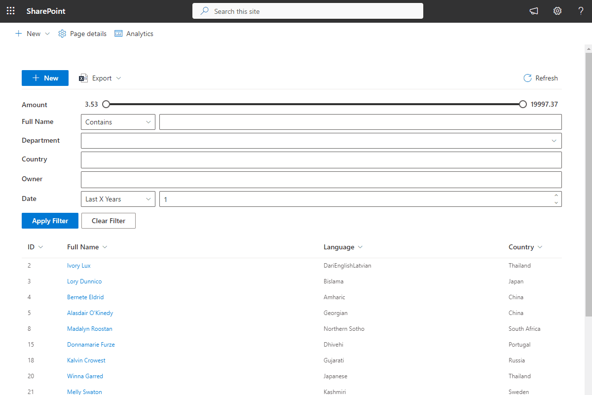 Vitextra List Filter Online