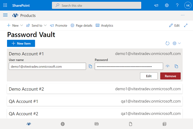 Password Vault for SharePoint Online