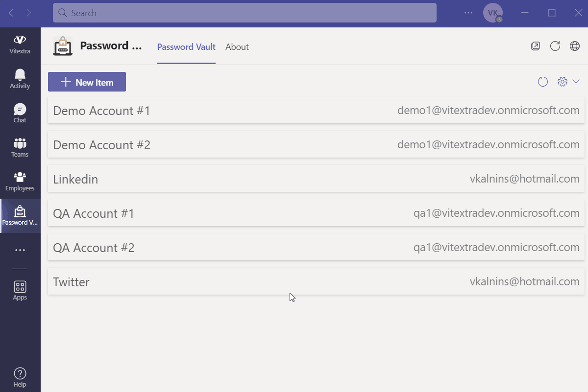 Personal Password Vault for Microsoft Teams