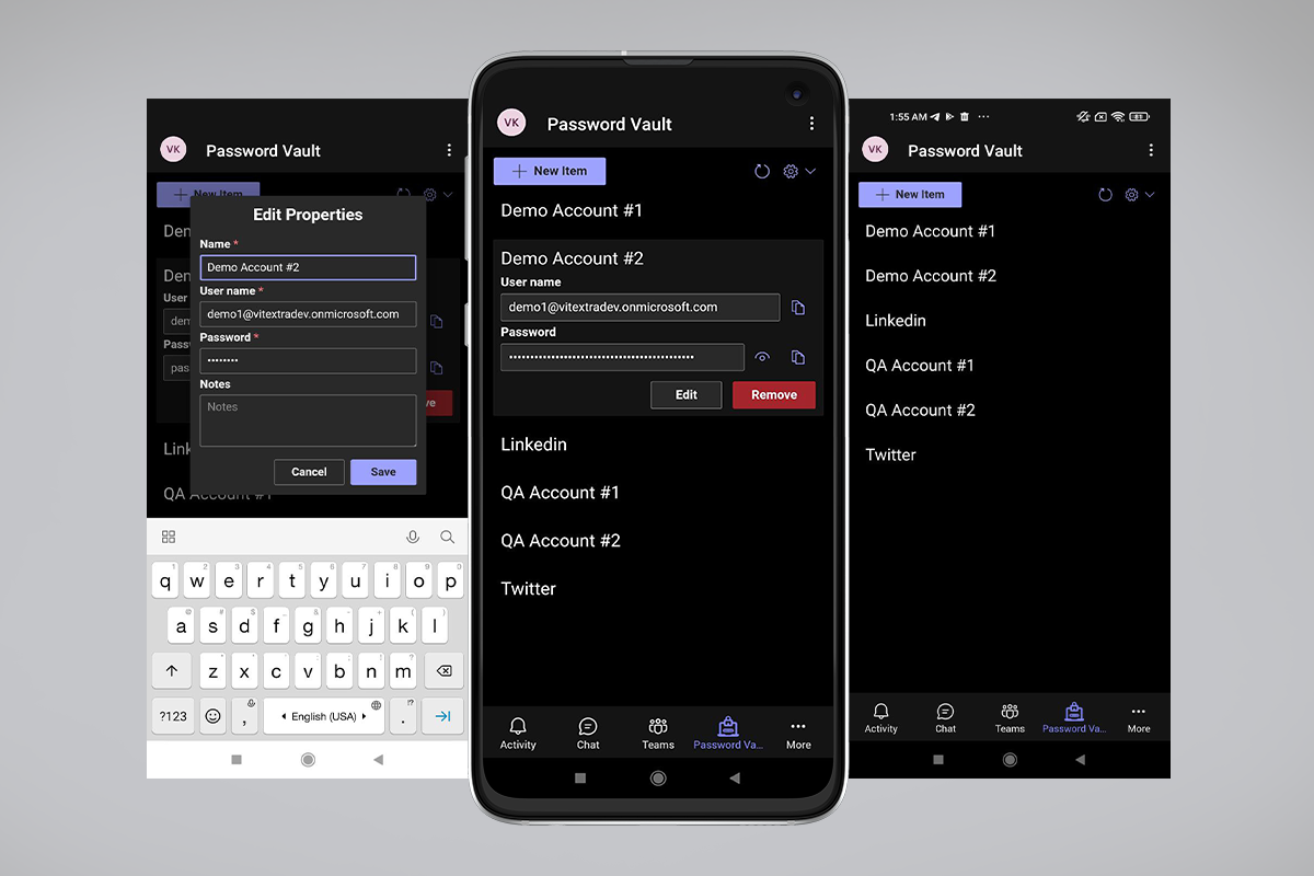 Password Vault hosted in Microsoft Teams app for Android