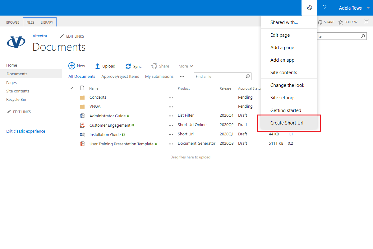 Create Short Url for any page with Site Settings menu (SharePoint 2019)