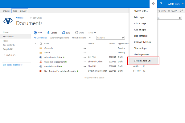 Create Short Url for any page with Site Settings menu (SharePoint 2019)