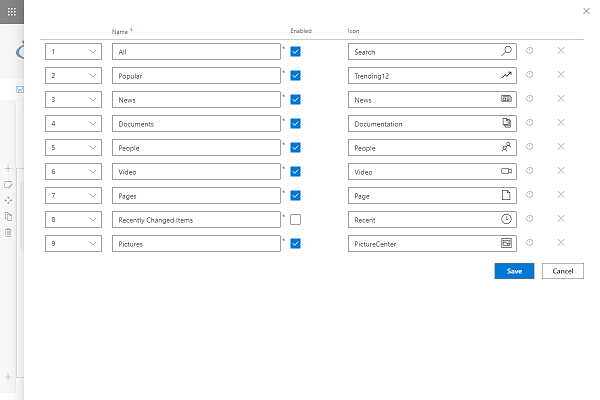 Setting up tabs (search results sources)