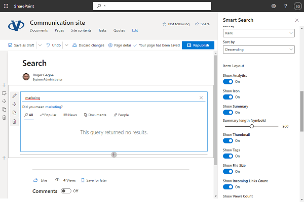 Configuring the Web part